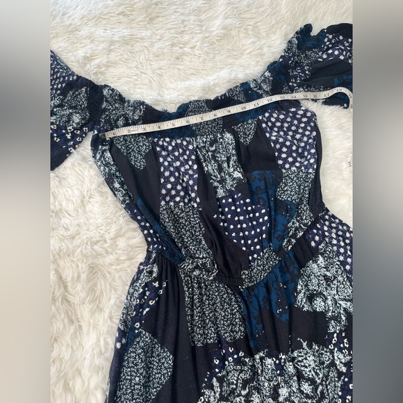 Earthbound Trading Co. | Navy Patchwork Off the Shoulder Jumpsuit - Picture 3 of 6